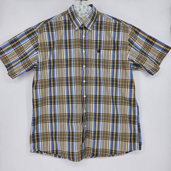 Cinch Shirt Mens Large Button Down Western Plaid Blue Yellow Short Sleeve Rodeo - Picture 1 of 9